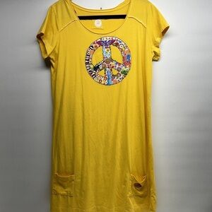 Double D Ranch Yellow Peace Sign T-Shirt Dress size L
